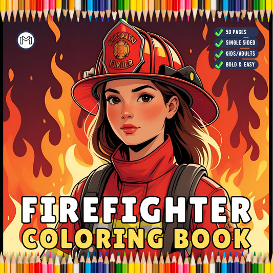 Cool Firefighter Coloring Book Gift for Adults Men Women Kids Boys Girls Teens 50 Pages Single Sided Fire Truck Fireman Firewoman Coloring