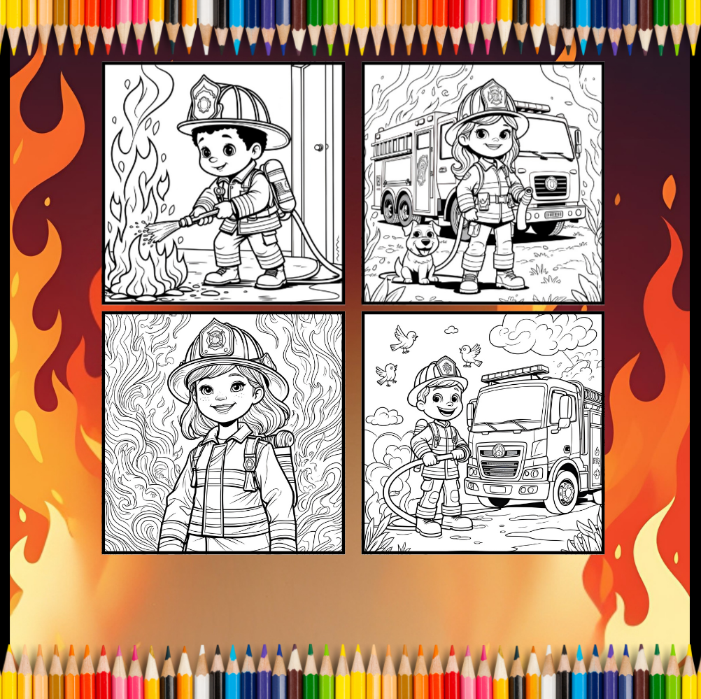 Cool Firefighter Coloring Book Gift for Adults Men Women Kids Boys Girls Teens 50 Pages Single Sided Fire Truck Fireman Firewoman Coloring