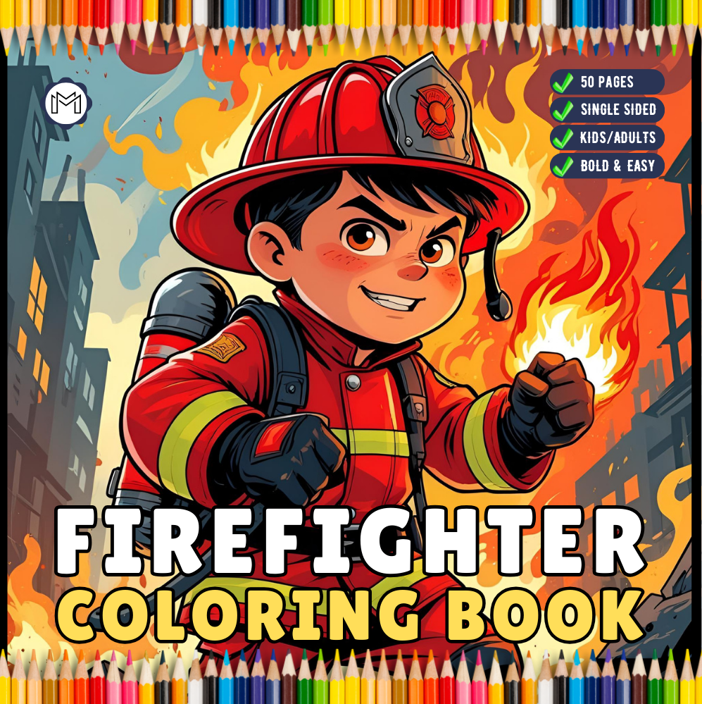 Cool Firefighter Coloring Book Gift for Adults Men Women Kids Boys Girls Teens 50 Pages Single Sided Fire Truck Fireman Firewoman Coloring