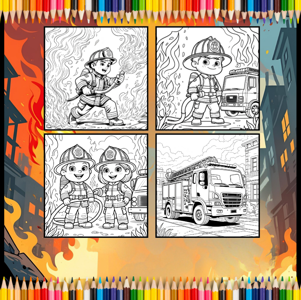 Cool Firefighter Coloring Book Gift for Adults Men Women Kids Boys Girls Teens 50 Pages Single Sided Fire Truck Fireman Firewoman Coloring