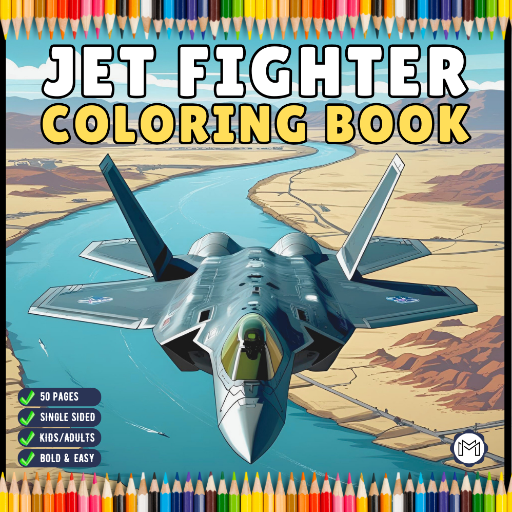 Military Jet Fighter Plane Coloring Book for Kids Adults Boys Girls 50 Pages Single Sided Plane Coloring Book Airplane Coloring Book Gift