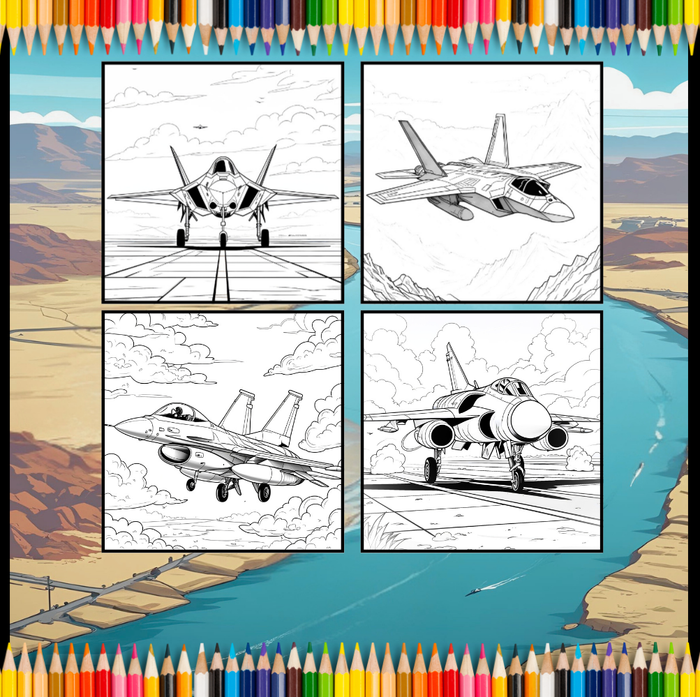Military Jet Fighter Plane Coloring Book for Kids Adults Boys Girls 50 Pages Single Sided Plane Coloring Book Airplane Coloring Book Gift