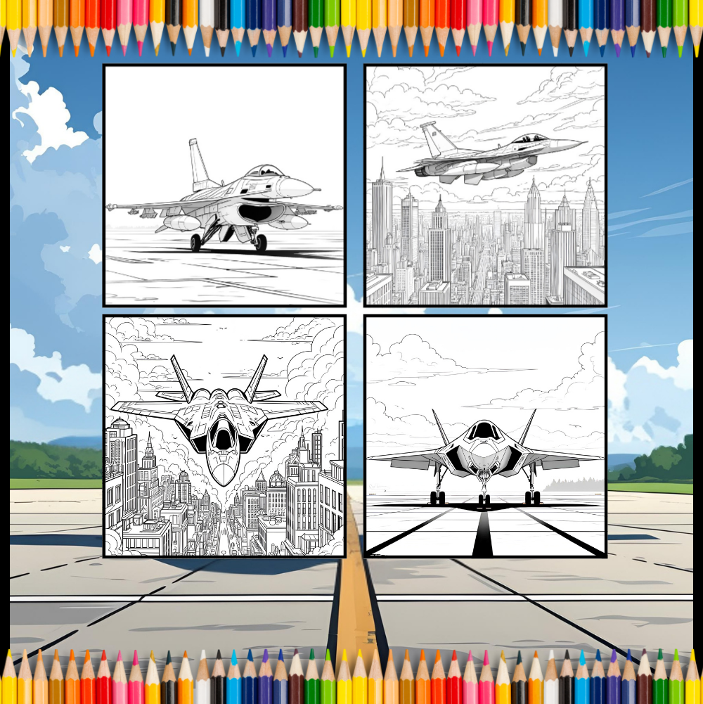Military Jet Fighter Plane Coloring Book for Kids Adults Boys Girls 50 Pages Single Sided Plane Coloring Book Airplane Coloring Book Gift