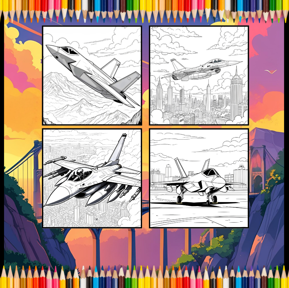 Military Jet Fighter Plane Coloring Book for Kids Adults Boys Girls 50 Pages Single Sided Plane Coloring Book Airplane Coloring Book Gift