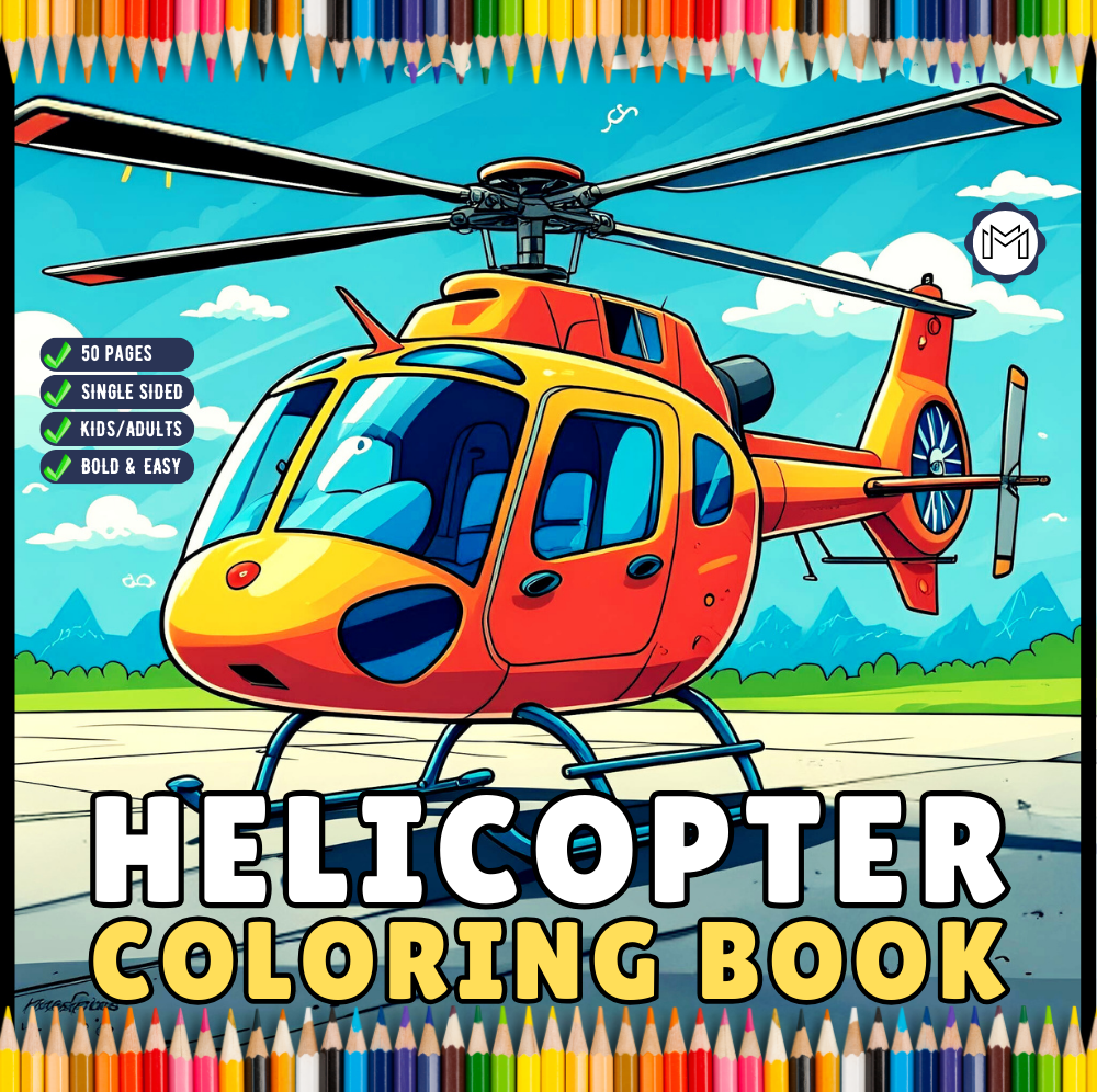 Helicopter Coloring Book Gift for Adults Kids Boys Girls Teens Bold and Easy 50 Pages Single Sided Coloring Activity Book for Children