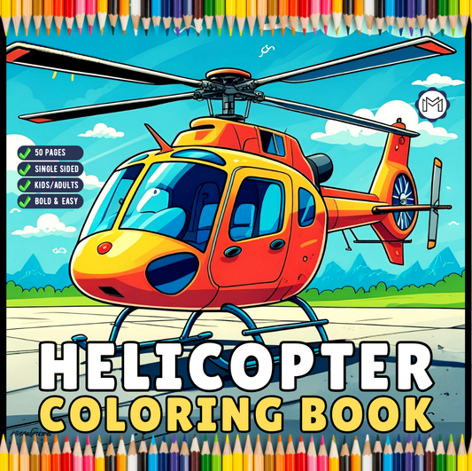 Helicopter Coloring Book Gift for Adults Kids Boys Girls Teens Bold and Easy 50 Pages Single Sided Coloring Activity Book for Children