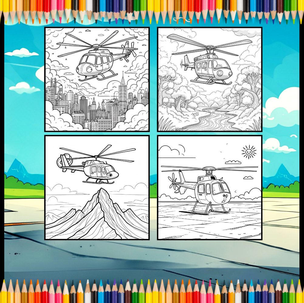 Helicopter Coloring Book Gift for Adults Kids Boys Girls Teens Bold and Easy 50 Pages Single Sided Coloring Activity Book for Children