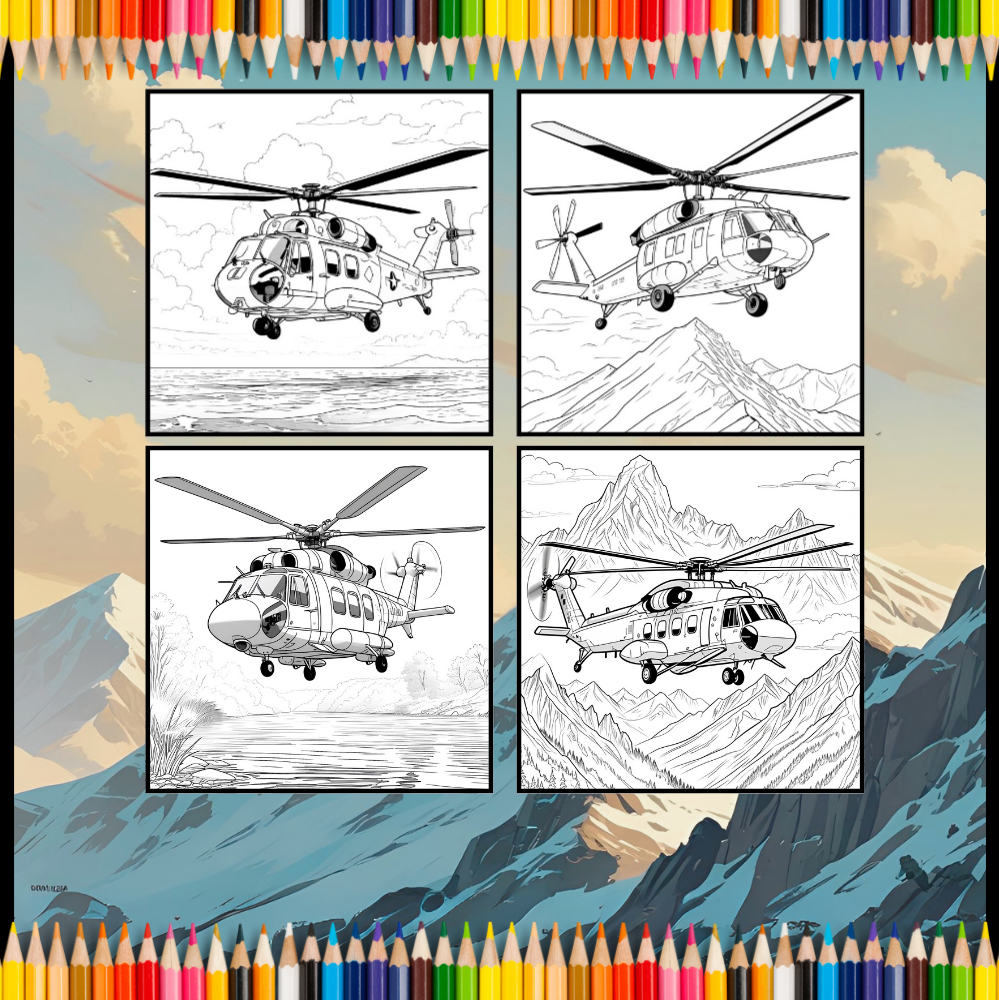 Military Helicopter Coloring Book Gift for Adults Kids Boys Girls Teens Bold and Easy 50 Pages Single Sided Coloring Activity Book Children