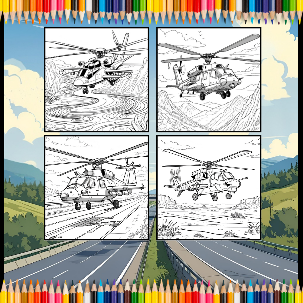 Military Attack Helicopter Coloring Book Gift for Adults Kids Boys Girls Teens Bold and Easy 50 Pages Single Sided Coloring Activity Book