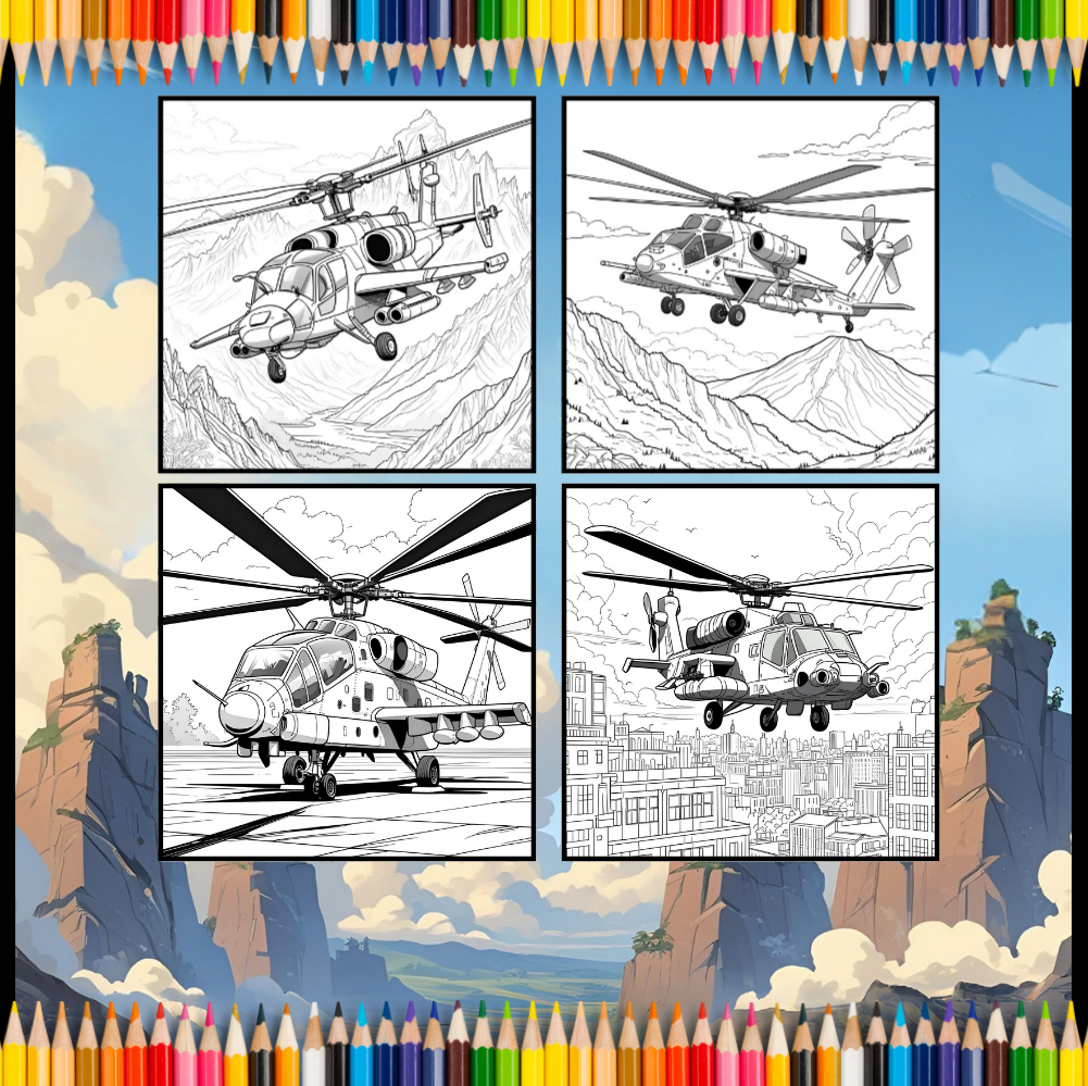 Military Attack Helicopter Coloring Book Gift for Adults Kids Boys Girls Teens Bold and Easy 50 Pages Single Sided Coloring Activity Book