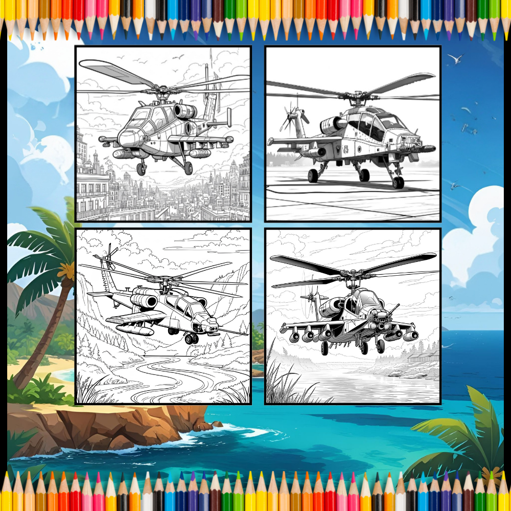 Military Attack Helicopter Coloring Book Gift for Adults Kids Boys Girls Teens Bold and Easy 50 Pages Single Sided Coloring Activity Book