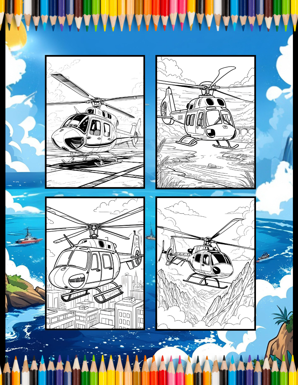 Helicopter Coloring Book Gift for Adults Kids Boys Girls Teens 50 Pages Single Sided Coloring Activity Book for Children Bold and Easy