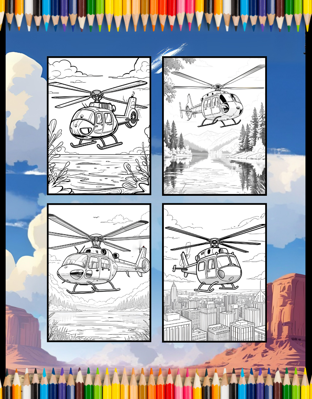 Helicopter Coloring Book Gift for Adults Kids Boys Girls Teens 50 Pages Single Sided Chopper Helicopter Coloring Activity Book for Children