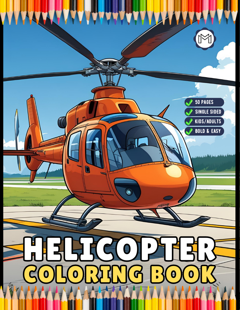 Helicopter Coloring Book Gift for Adults Kids Boys Girls Teens 50 Pages Single Sided Cool Helicopter Chopper Lover Aircraft Coloring Book
