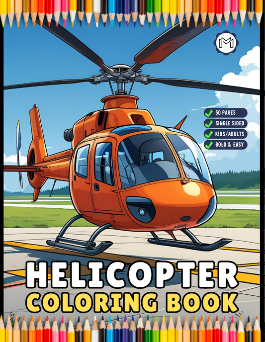 Helicopter Coloring Book Gift for Adults Kids Boys Girls Teens 50 Pages Single Sided Cool Helicopter Chopper Lover Aircraft Coloring Book