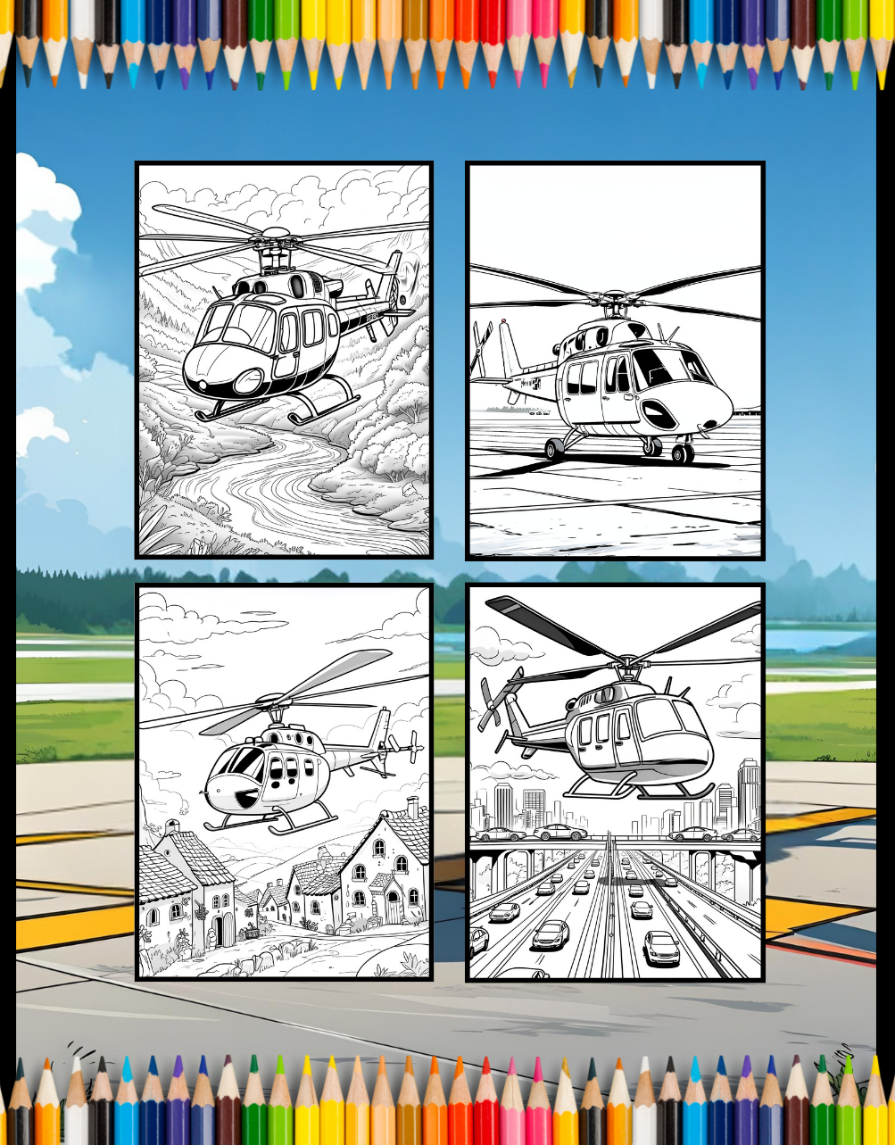 Helicopter Coloring Book Gift for Adults Kids Boys Girls Teens 50 Pages Single Sided Cool Helicopter Chopper Lover Aircraft Coloring Book
