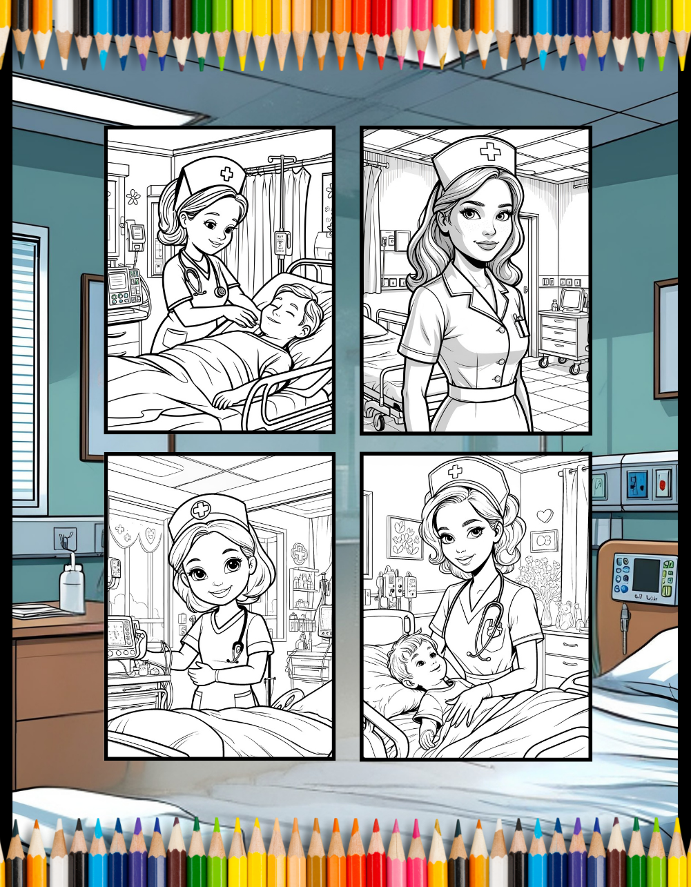 Nurse Coloring Book Gift for Adults Men Women Kids Young Boys Girls Teens 50 Pages Single Sided Hospital Nurse Coloring Activity Book