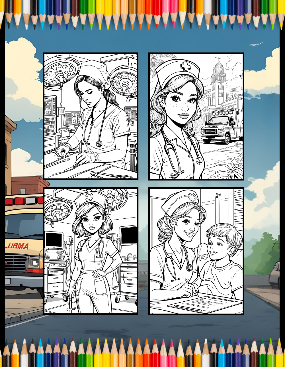 Nurse Coloring Book Gift for Adults Men Women Kids Young Boys Girls Teens 50 Pages Single Sided Hospital Nurse Coloring Activity Book