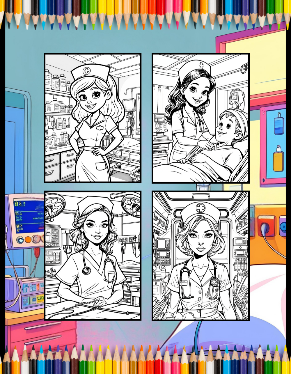 Nurse Coloring Book Gift for Adults Men Women Kids Young Boys Girls Teens 50 Pages Single Sided Hospital Nurse Coloring Activity Book