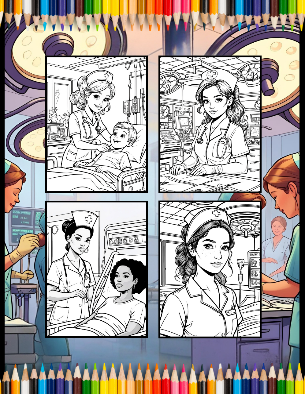 Nurse Coloring Book Gift for Adults Men Women Kids Young Boys Girls Teens 50 Pages Single Sided Hospital Nurse Coloring Activity Book