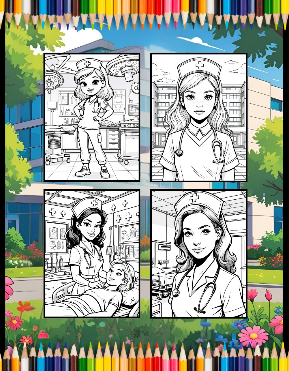 Nurse Coloring Book Gift for Adults Men Women Kids Young Boys Girls Teens 50 Pages Single Sided Hospital Nurse Coloring Activity Book