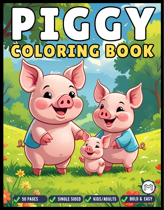 50 Pages Single Sided Cute Pig Coloring Book Gift for Adults Men Women Kids Young Boys Girls Teens Cool Piggy Coloring Activity Book
