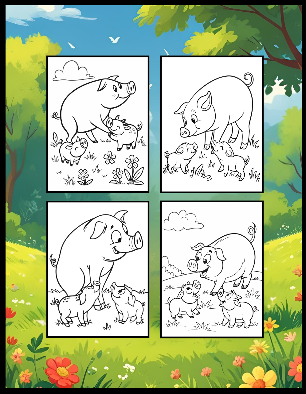 50 Pages Single Sided Cute Pig Coloring Book Gift for Adults Men Women Kids Young Boys Girls Teens Cool Piggy Coloring Activity Book