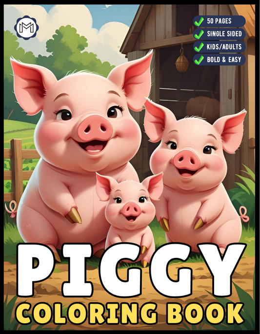 50 Pages Single Sided Cute Pig Coloring Book Gift for Adults Men Women Kids Young Boys Girls Teens Cool Piggy Coloring Activity Book