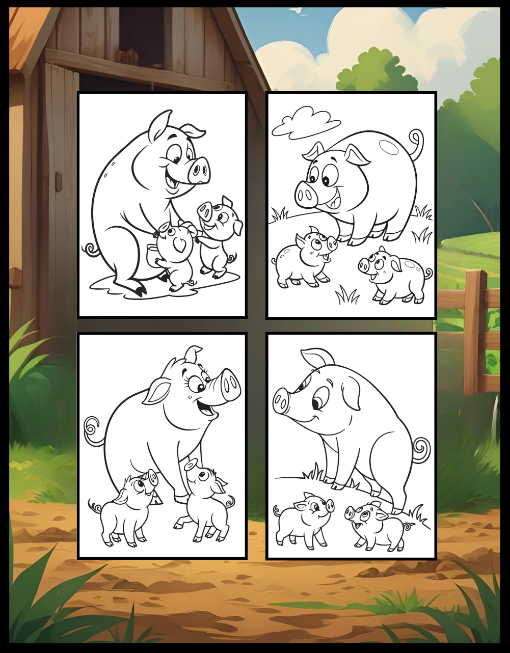 50 Pages Single Sided Cute Pig Coloring Book Gift for Adults Men Women Kids Young Boys Girls Teens Cool Piggy Coloring Activity Book