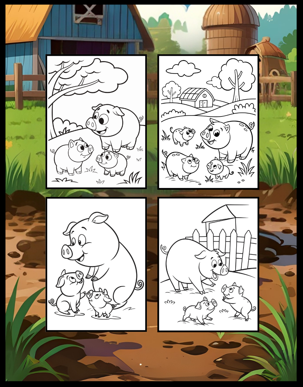 50 Pages Single Sided Cute Pig Coloring Book Gift for Adults Men Women Kids Young Boys Girls Teens Cool Piggy Coloring Activity Book