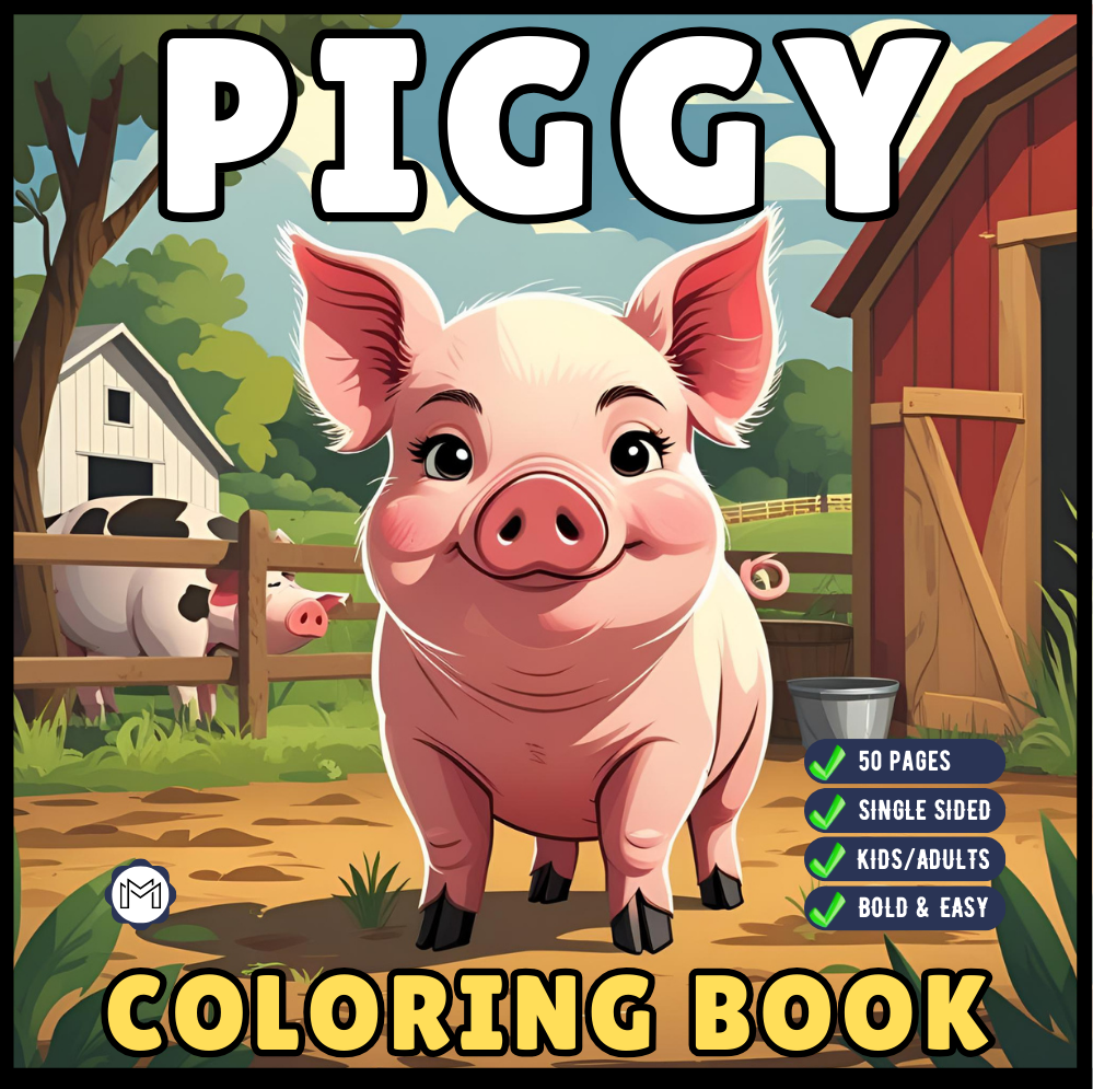 50 Pages Single Sided Cute Pig Coloring Book Gift for Adults Men Women Kids Young Boys Girls Teens Cool Piggy Coloring Activity Book