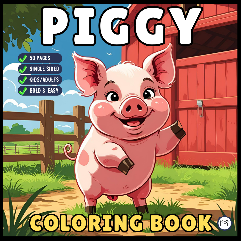 50 Pages Single Sided Cute Pig Coloring Book Gift for Adults Men Women Kids Young Boys Girls Teens Cool Piggy Coloring Activity Book