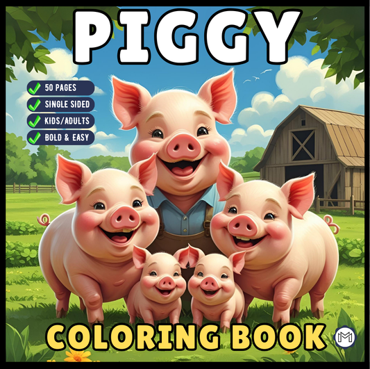 50 Pages Single Sided Cute Pig Coloring Book Gift for Adults Men Women Kids Young Boys Girls Teens Bold and Easy Simple Stress Relief
