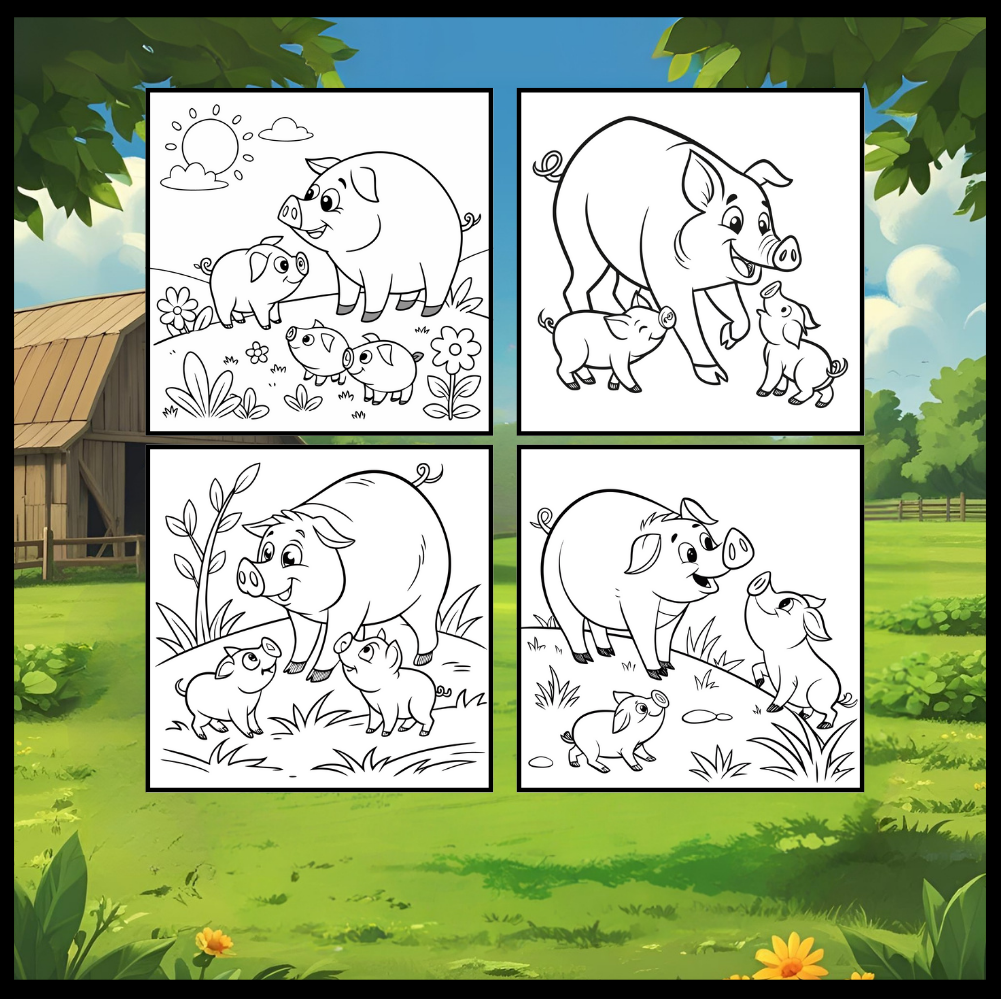 50 Pages Single Sided Cute Pig Coloring Book Gift for Adults Men Women Kids Young Boys Girls Teens Bold and Easy Simple Stress Relief