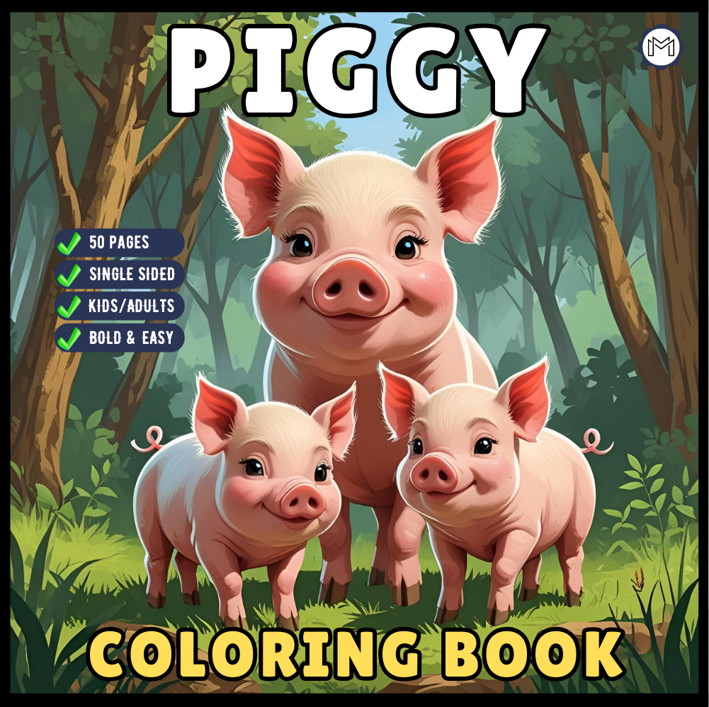 50 Pages Single Sided Cute Pig Coloring Book Gift for Adults Men Women Kids Young Boys Girls Teens Cool Piggy Coloring Activity Book