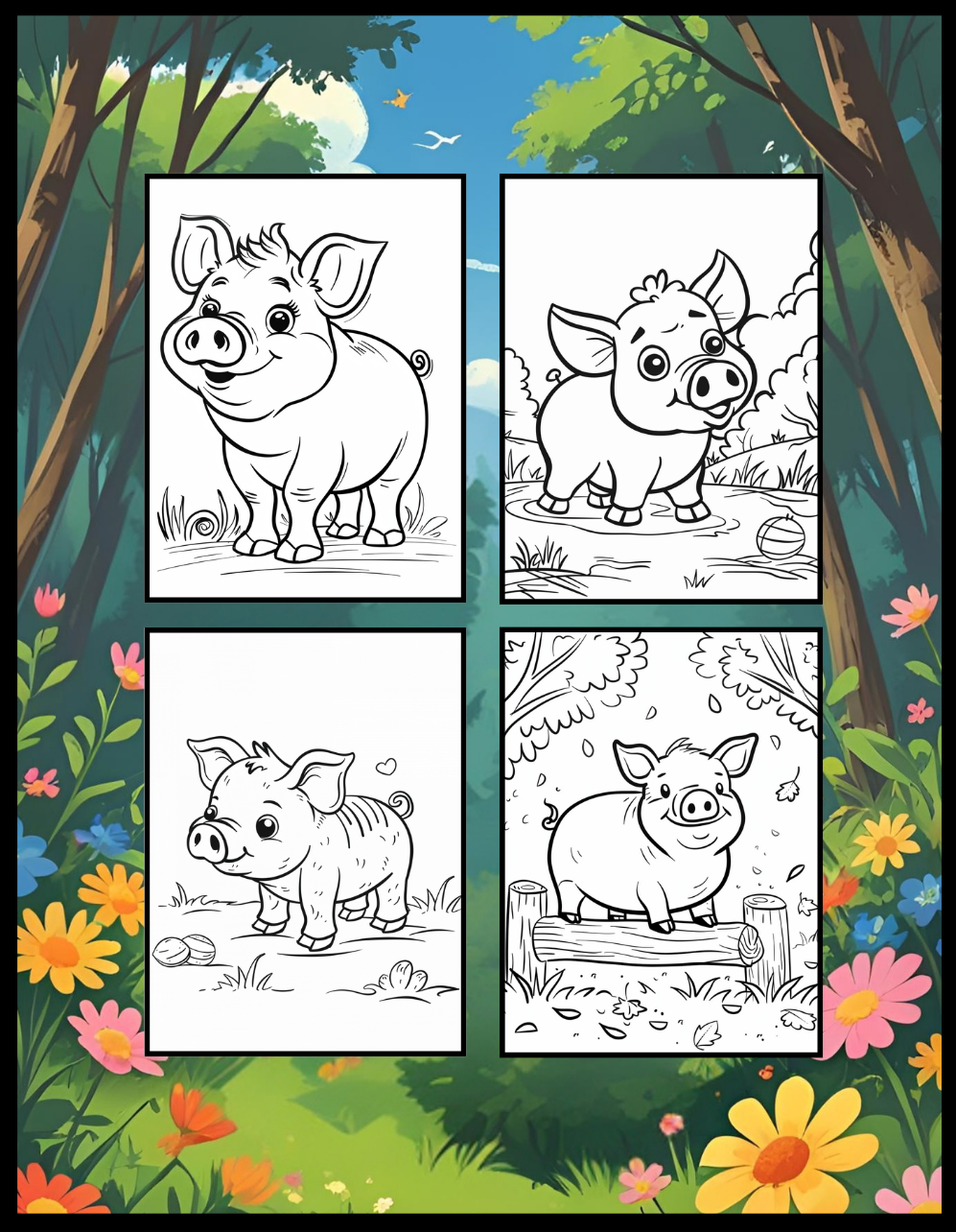 50 Pages Single Sided Cute Pig Coloring Book Gift for Adults Men Women Kids Young Boys Girls Teens Cool Piggy Coloring Activity Book