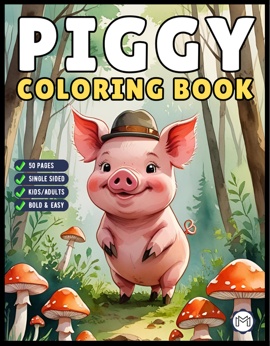 50 Pages Single Sided Cute Pig Coloring Book Gift for Adults Men Women Kids Young Boys Girls Teens Bold and Easy Simple Stress Relief