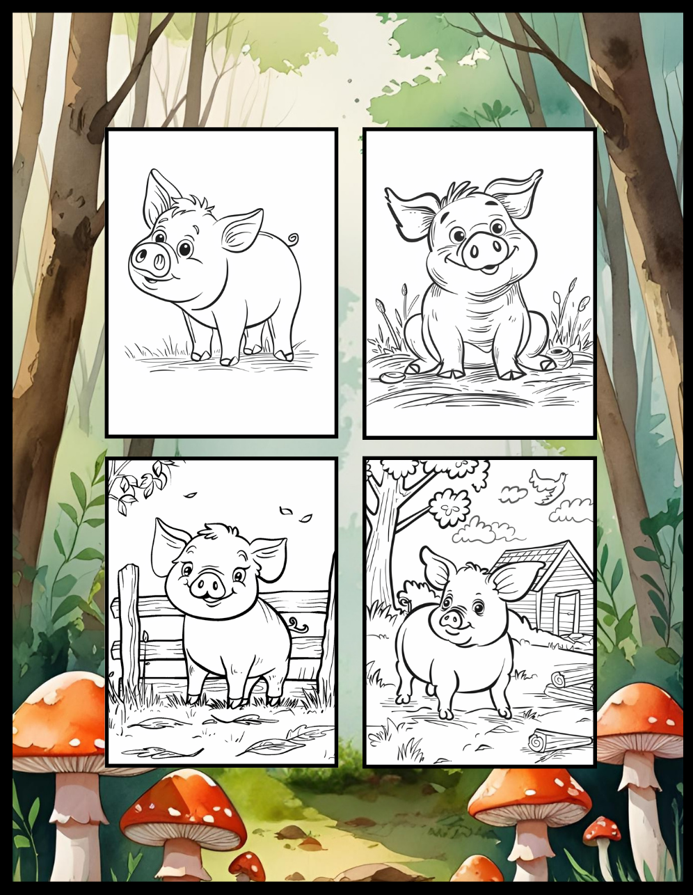50 Pages Single Sided Cute Pig Coloring Book Gift for Adults Men Women Kids Young Boys Girls Teens Bold and Easy Simple Stress Relief