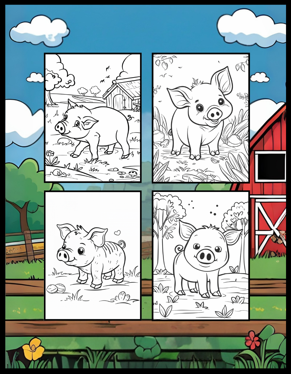 50 Pages Single Sided Cute Pig Coloring Book Gift for Adults Men Women Kids Young Boys Girls Teens Bold and Easy Simple Stress Relief