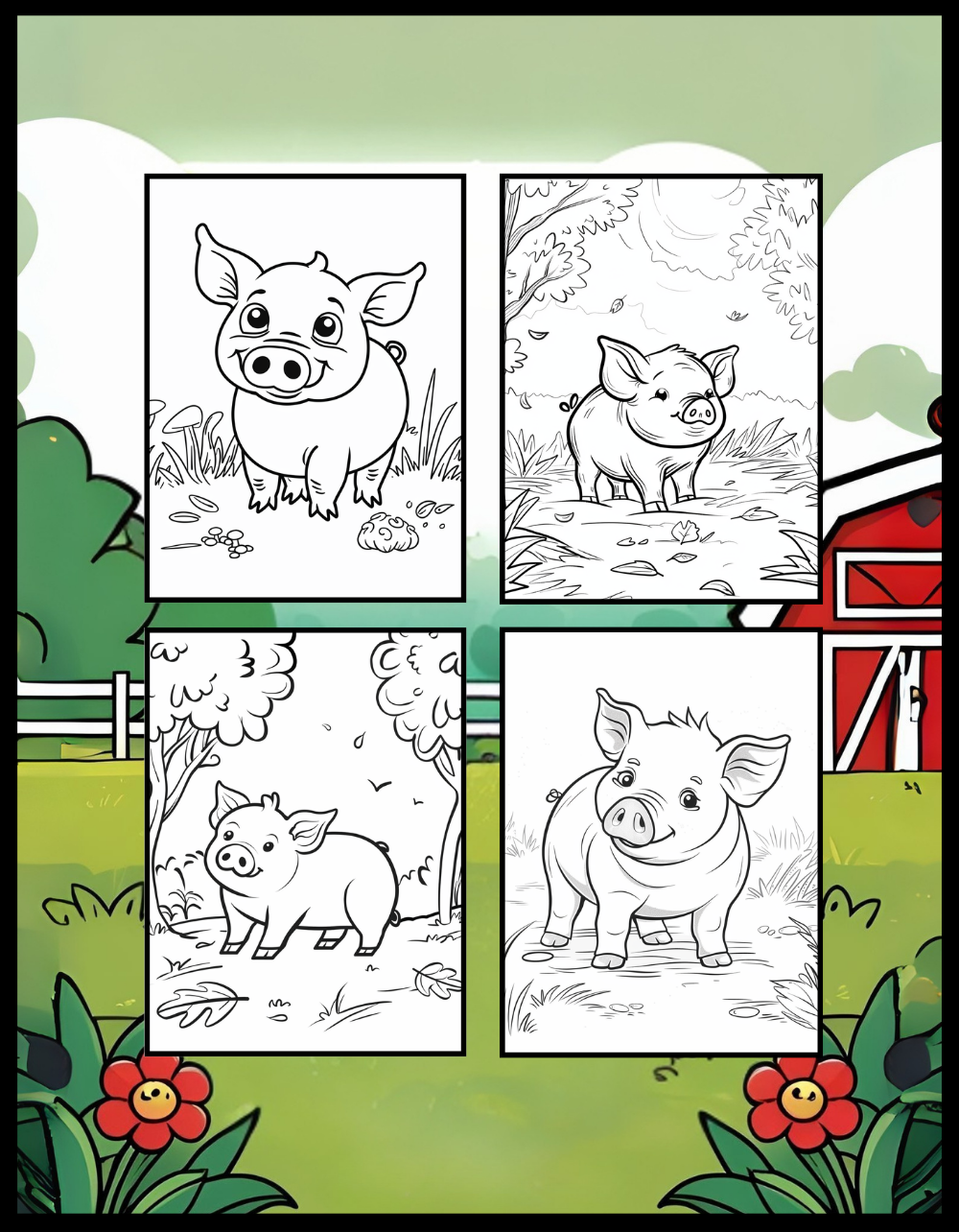50 Pages Single Sided Cute Pig Coloring Book Gift for Adults Men Women Kids Young Boys Girls Teens Bold and Easy Simple Stress Relief