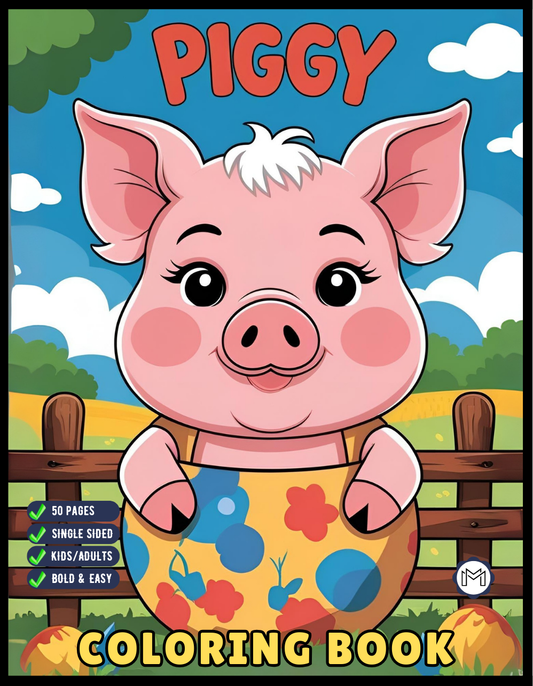 50 Pages Single Sided Cute Pig Coloring Book Gift for Adults Men Women Kids Young Boys Girls Teens Bold and Easy Simple Stress Relief