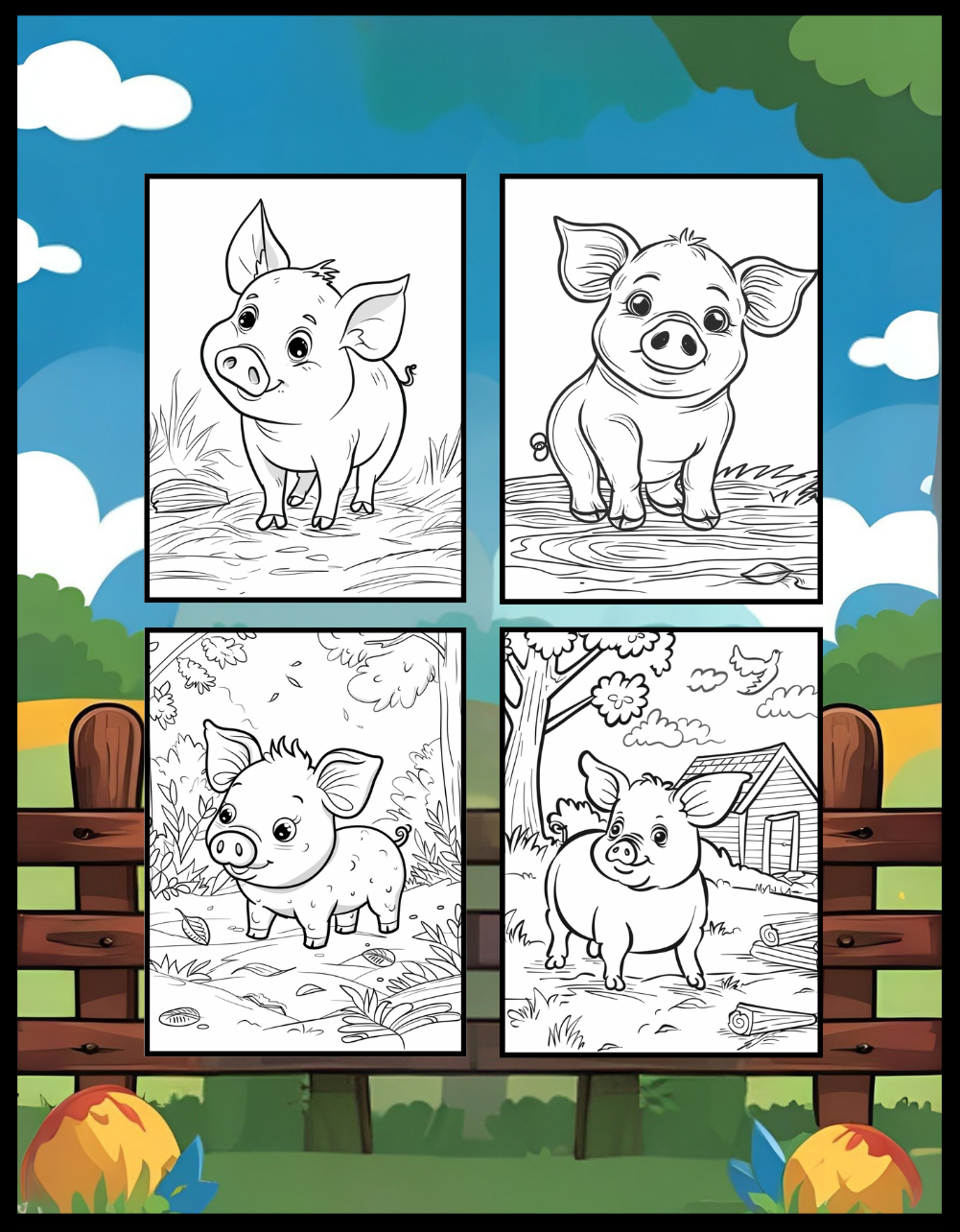50 Pages Single Sided Cute Pig Coloring Book Gift for Adults Men Women Kids Young Boys Girls Teens Bold and Easy Simple Stress Relief