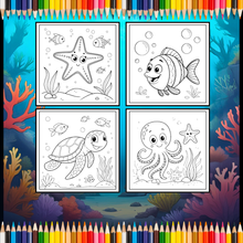 Load image into Gallery viewer, Cute Sea Life Coloring Book for Kids Teens Adults Ocean Animals, Marine Creatures, Stress Relief, Single Sided Coloring Pages
