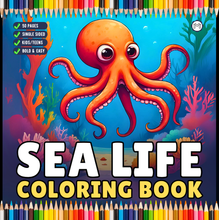 Load image into Gallery viewer, Cute Sea Life Coloring Book for Kids Teens Adults Ocean Animals, Marine Creatures, Stress Relief, Single Sided Coloring Pages
