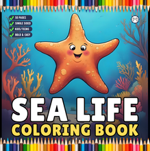 Load image into Gallery viewer, Cute Sea Life Coloring Book for Kids Teens Adults Ocean Animals, Marine Creatures, Stress Relief, Single Sided Coloring Pages
