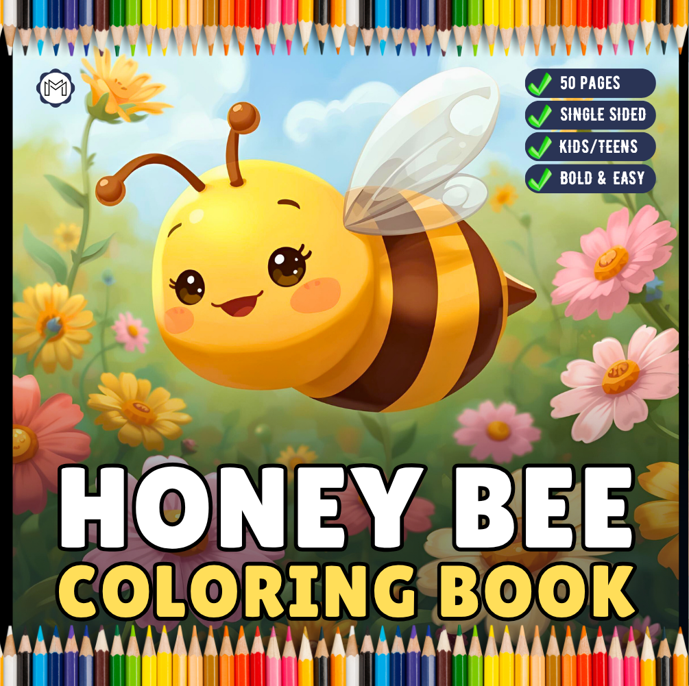 Cute Kawaii Honey Bee Coloring Book Gift for Kids Boys Girls Teens 50 Pages Single Sided Honey Bee Themed Coloring Activity Book