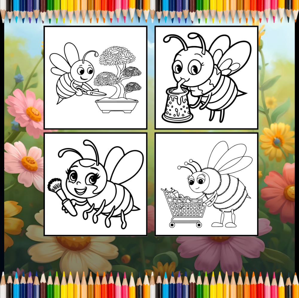 Cute Kawaii Honey Bee Coloring Book Gift for Kids Boys Girls Teens 50 Pages Single Sided Honey Bee Themed Coloring Activity Book