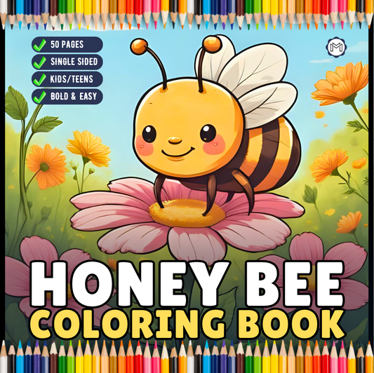 Cute Kawaii Honey Bee Coloring Book Gift for Kids Boys Girls Teens 50 Pages Single Sided Honey Bee Themed Coloring Activity Book