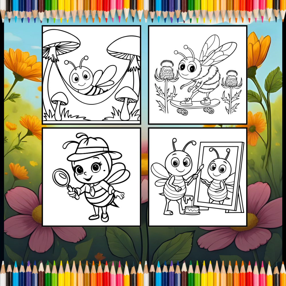 Cute Kawaii Honey Bee Coloring Book Gift for Kids Boys Girls Teens 50 Pages Single Sided Honey Bee Themed Coloring Activity Book