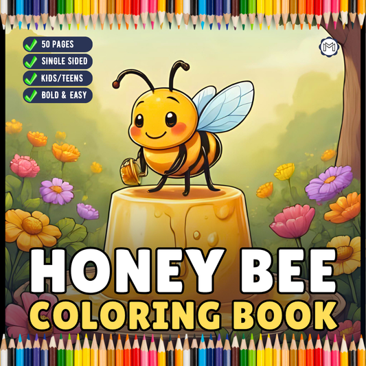 Cute Kawaii Honey Bee Coloring Book Gift for Kids Boys Girls Teens Cozy Queen Bee Coloring Book 50 Pages Single Sided Honey Bee Coloring